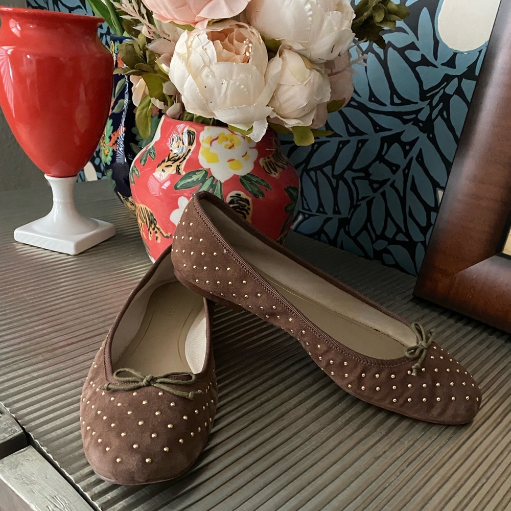 Ann Taylor Brown Flats with Gold Studs